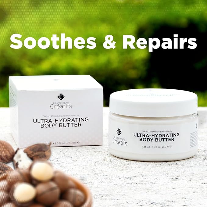 Cosmétiques Créatifs Ultra-Hydrating Body Butter with Shea Butter, 8.5 fl. oz., Salted Caramel and Macadamia Scent, Deep Moisturizing, Soothes, Repairs, and Nourishes Skin