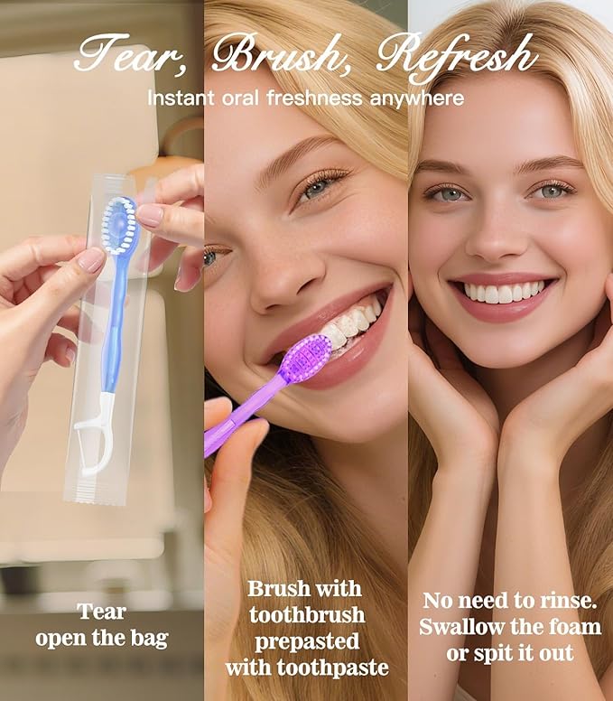 48 Pack 5-in-1 Disposable Toothbrushes with Toothpaste, Floss, Pick & Tongue Scraper, Portable Mini Toothbrush Travel Set for Kids Adults, Individually Wrapped, Work Camping, Mixed Flavor