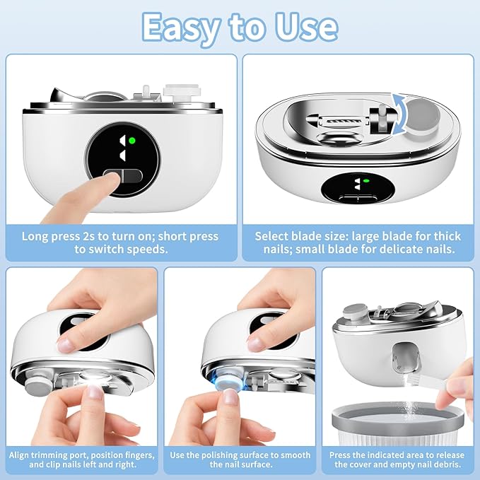 Electric Nail Clipper 3-in-1, 2026 Upgraded Painless Automatic Nail Trimmer for Thick Fingernails &Toenails, 3-Speed with LED, Polishing & Storage,Type-C Rechargeable,Safe for Seniors/Adults/Kid/Baby