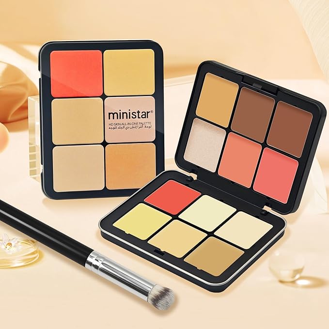 12 Colors Cream [Blush Contour Concealer Highlighter] Makeup Palette for Cheeks - All in One Makeup Palette Kit with Brush, Long Wearing Waterproof Blendable Face Make Up Pallete (#05)