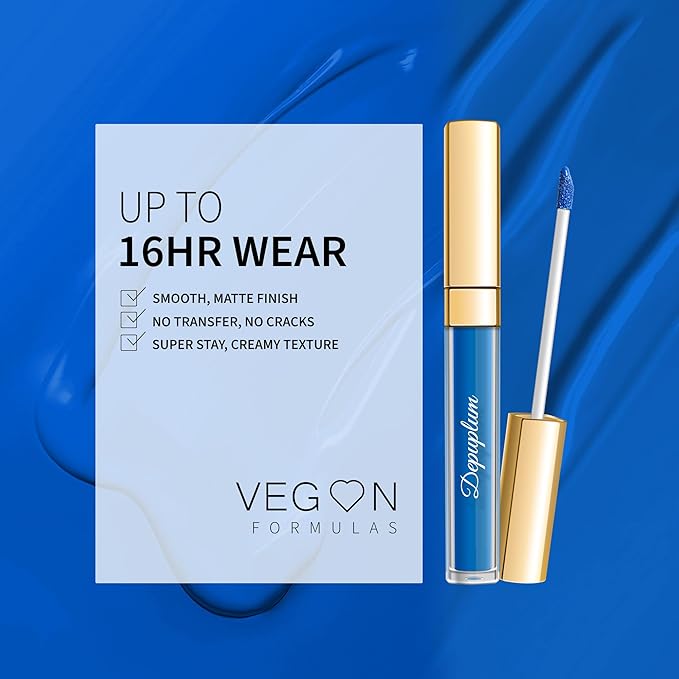 Depuplum Blue Lipstick Matte for Women, Super Stay Long Lasting Lipstick Smudge Proof No Transfer Liquid Lipsticks, Cruelty Free Lip Makeup (DM01 Blue Bomb)