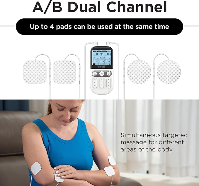 4 in 1 - D.I.Y & Tens Unit & EMS & Massage Muscle Stimulator, Dual Channel TENS Units Therapy Machine for Pain Relief, FDA Cleared Rechargeable Electronic Pulse Massager, with 12pcs Electrode Pads.