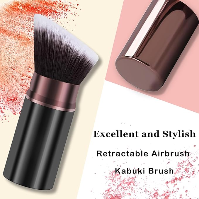 Keriloo Kabuki Makeup Brush, Retractable Travel Powder Foundation Makeup Brush Face Blush Brushes for Blending Liquid, Bronzer, Buffing, Sunscreen,Flawless Cosmetics