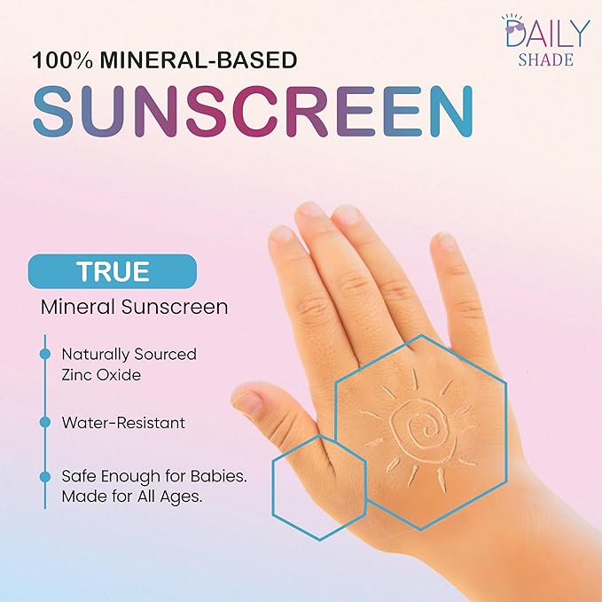 Daily Shade Kid's Sunscreen Starter Kit – Tinted Mineral Sunscreen for Face & Body with SPF 30, Shade Brush, Travel Bag & UV Card – Non-Nano Zinc, Reef Safe, Water Resistant & Hypoallergenic Skin Care