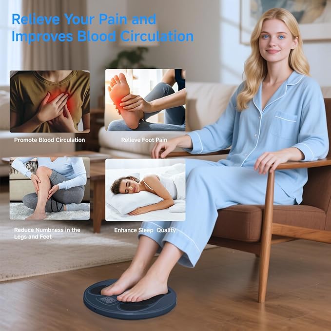 FDA Cleared - Electronic Muscle Stimulator for Neuropathy Foot Leg Massage, EMS Foot Massager for Pain Relief & Muscle Relaxation, EMS/TENS Feet Stimulator for Circulation, for Dad Mum Elder Gifts