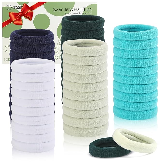 Bessrung 100 PCS Seamless Nylon Hair Ties, No Damage Elastics Hair Ties for Women Girls, Soft Stretchy Ponytail Holders for Thin Thick Hair, Snag-Free Hair Bands Valentine's Day Gift(Gradient Blue)
