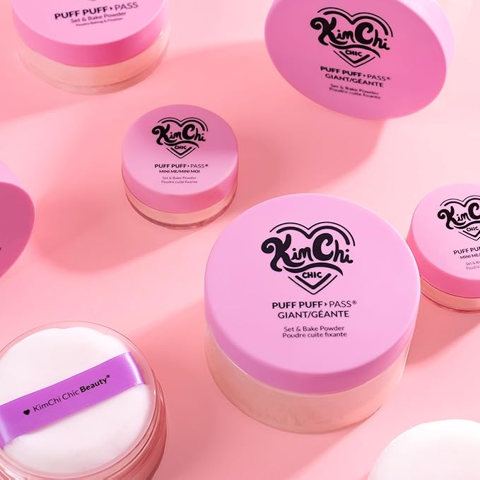KimChiChic Beauty Giant Puff Puff Pass Set & Bake Powder - Loose Setting Powder with Rice Powder & Vitamin E, Finely Milled for All Day Wear, Translucent 80g