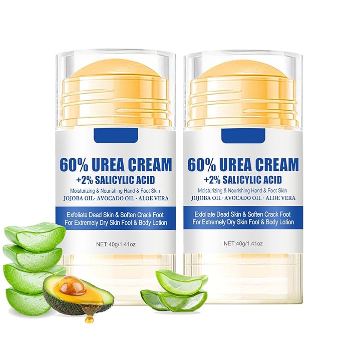 2pcs Urea Cream Stick 60% plus Salicylic Acid 2%, Maximum Strength Urea Foot Cream for Dry Cracked Heels, Feet Callus Remover, Hands Knees Exfoliating Dead Skin, Softening Skin Moisturizer Lotion