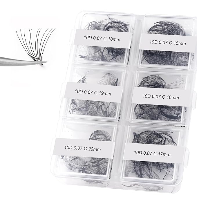 FADLASH Premade Fans Eyelash Extensions 300pcs 10D Premade Lash Fans C Curl Pre Made Fans Lash Extensions Volume Eyelash Extensions Premade Eyelash Fans Loose Fans (10D-0.07C-15-20mm)