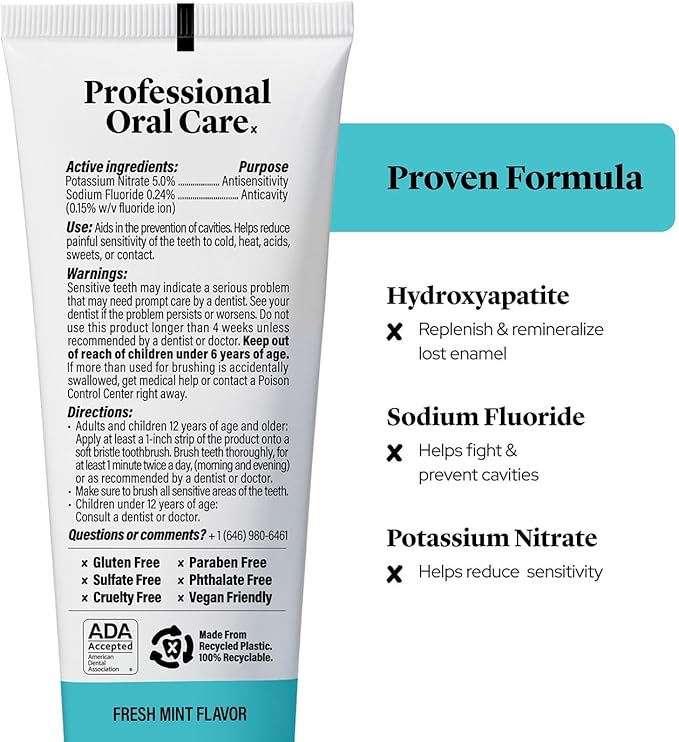 Made by Dentists Professional Enamel Rebuilding Toothpaste - 2 Pack - Remineralizing Nano Hydroxyapatite Toothpaste with Sodium Fluoride, ADA Approved, Vegan, 2 x 4.2oz