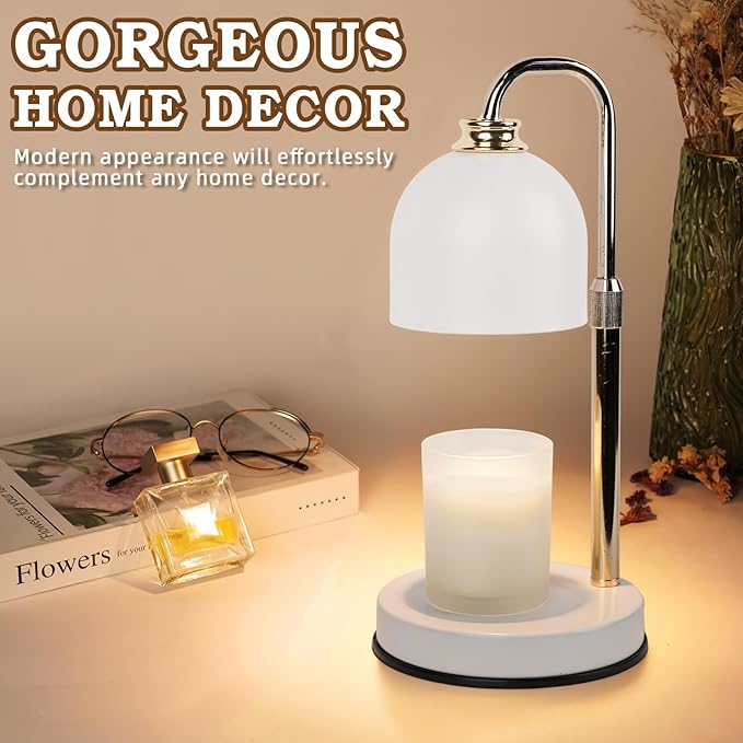 Candle Warmer Lamp with Timer Dimmable, Birthday Valentines Day Gifts for Women Mom, Modern Candle Warmer, White Candle Lamp for Jar Scented Candles, Home Decor, Wax Melt Warmer with 2 Bulbs