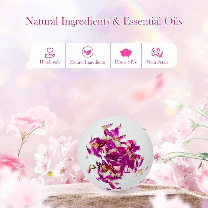 Aromatherapy Bath Bombs with Real Dried Flower Petals - 6 Pack Handmade SPA Gift Set for Women, Moisturizing Natural Essential Oil Fizzies for Stress Relief & Relaxation Home SPA