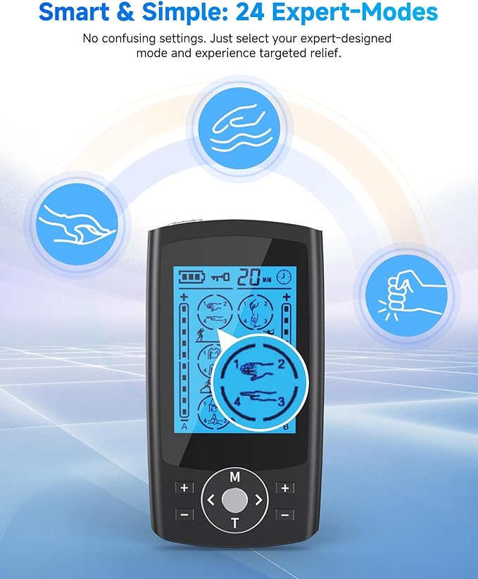 TENS Unit Muscle Stimulator, 24 Modes Dual Channel TENS EMS Machine for Muscle Tension and Back Relief, Rechargeable Pulse Massager with Timer, 6 Upgraded Pads for Neck Shoulder Leg and Knee