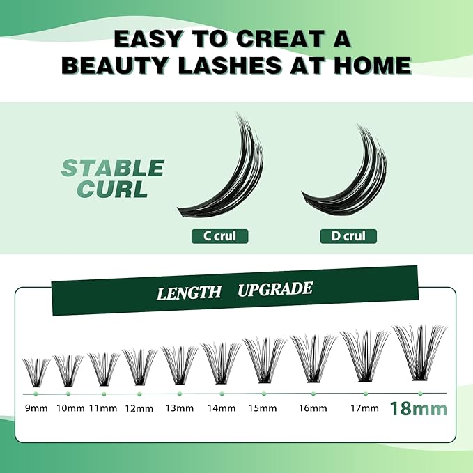 KEYYOU Lash Clusters 300pcs Individual Lashes 40D 0.07D Curl 9-18MIX DIY Eyelash Extension Large Tray Volume Soft&Natural Cluster Lashes(40D-0.07D,9-18MIX