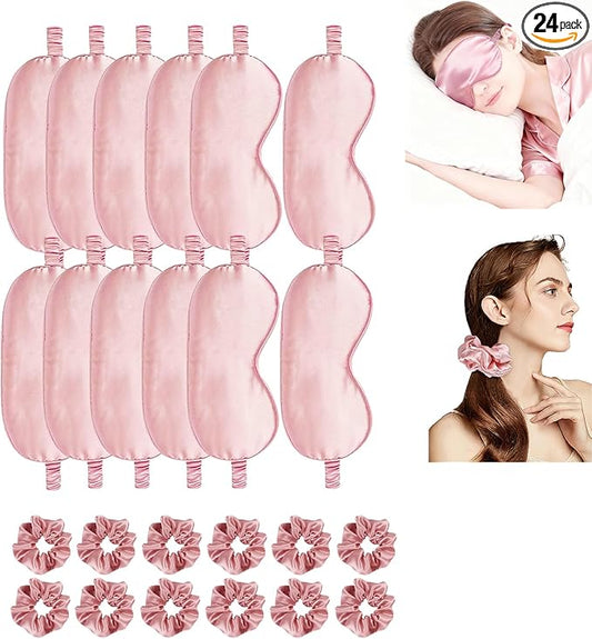 24Pcs Satin Eye Mask Silk Sleep Masks Silky Eyes Cover Blackout Blindfold Eyeshade Scrunchies Hair Ties Travel Wedding Gift