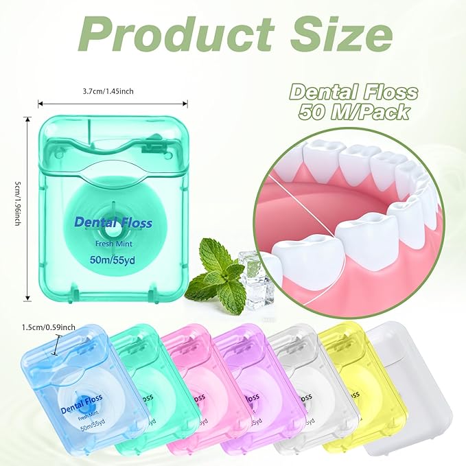 Dental Floss Bulk Travel,50m/55yd Floss in Bulk Mint Flavored Travel Dental Floss Waxed Oral Care for Adults Homeless Teeth Giveaways Kids Patients (7 Colors,Pack of 70)