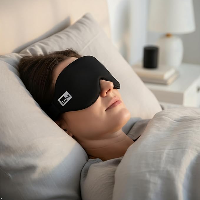 LAAZ Sleep Mask for Side Sleepers ,3D Contoured Eye Mask with Zero Eye Pressure, True Blackout Light Blocking, Breathable Memory Foam Night Mask with Adjustable Strap for Men & Women