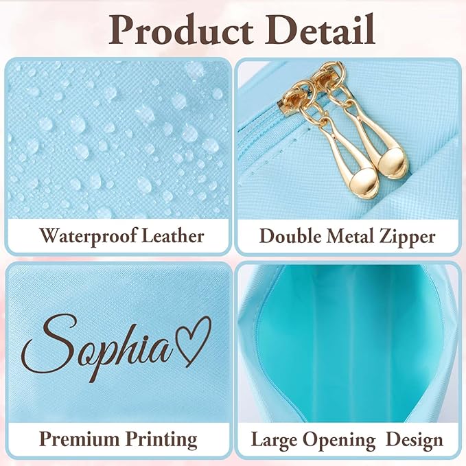 Fincekoom Valentines Day Gifts for Her Teen Girls, Personalized Makeup Bag with Name & Birth Flower, Custom Leather Cosmetic Bags for Women, Customized Travel Toiletry Bag Gifts for Bridesmaid Wedding