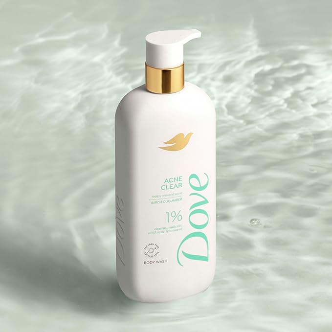 Dove Serum Body Wash Acne Clear for troubled skin with Salicylic Acid 18.5 Fl Oz (Pack of 4)