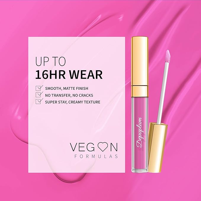 Depuplum Pink Lipstick Matte for Women Superstay Hot Pink Long Lasting Lipstick Smudgeproof Liquid Lipsticks Cruelty Free Lip Makeup (DM28 Fruit Pink)