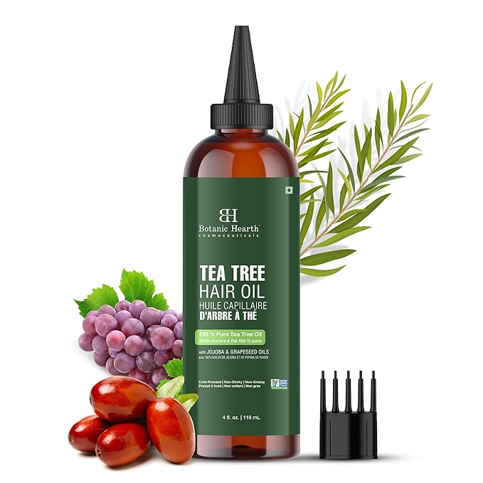 Botanic Hearth Hair Oil for Hair Growth | Strengthening Dry, Frizzy, Damaged Hair & Scalp Treatment | No Parabens or Harmful Sulfates | All Hair Types | Tea Tree Hair Oil - 4 Fl Oz