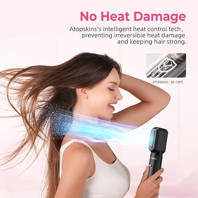6 in 1 Hair Dryer Brush, Detachable Air Styler, Blow Dryer Brush 3 Heat Settings Frizz-Free Drying, Volumizing, Straightening, Curling for Travel & Home Styling (Pink-Black)