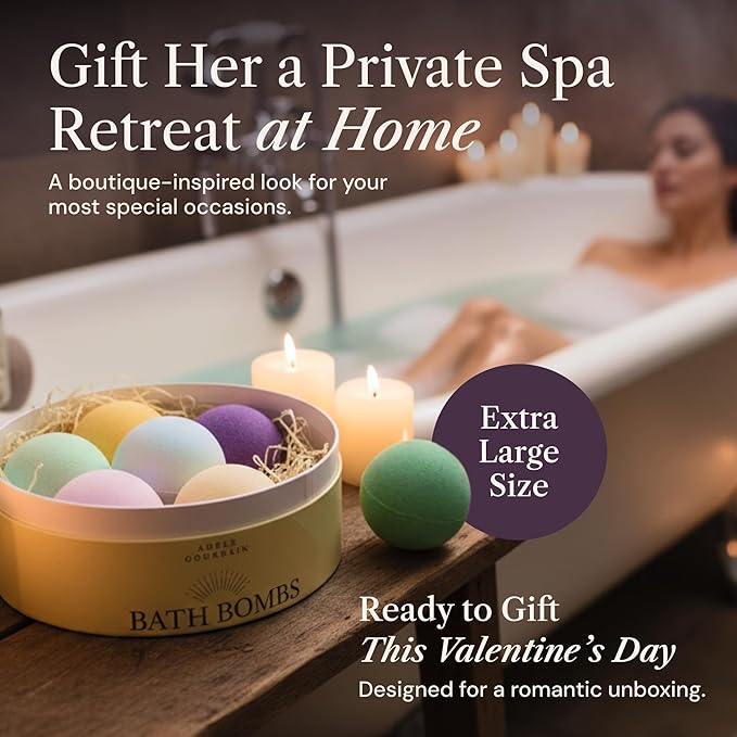 Bath Bombs Set 7 pcs - Gift Set for Women, 200g Extra Large Oversized, Mineral Bath Bombs for Sensitive Skin, Gift Set or Birthday or Mothers Day, Gift Box Valentine's Idea for Her
