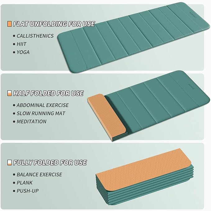 12-Fold POE Yoga Mat 75x26x0.4 Inches – Non-Slip, Compact & Workout-Friendly for Yoga, Pilates, Strength Training & Meditation