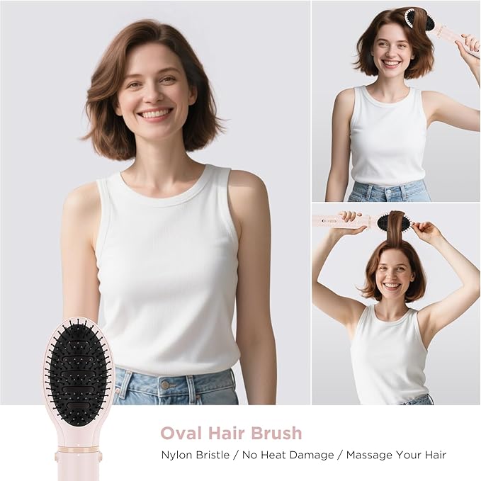 6-in-1 Hair Dryer Brush, 110,000 RPM High Speed Hair Dryer with Air Straightener, 28mm AUTO Curlers, IG INGLAM MegaAIR 2.0 Multi-styler Set Volumizing and Shape, Pink