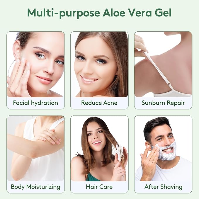 ASYBO 300 ml Aloe Vera Gel, 100% Natural Pure Aloe Vera Hydrating Facial Cream, Soothing & Moisturizing, After Sun Care, Reduce Acne, Repair Scars, Suitable for All Skin Types