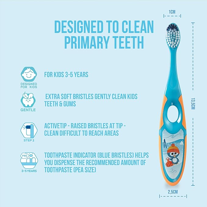 Jordan* ® | Step 2 Kids Toothbrush | 3-5 Years, Soft Bristles, BPA Free,4 Pack | Blue & Green