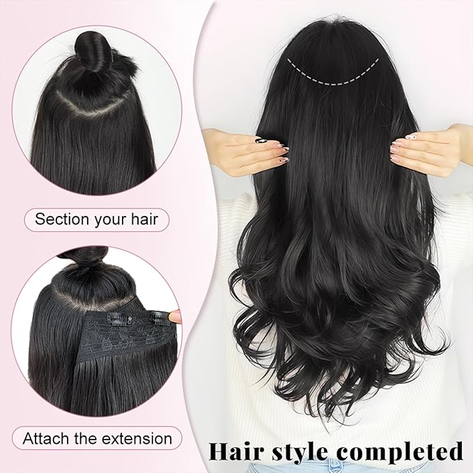 ALXNAN Long Wavy Hair Extensions for Women, Clip in Hair Extensions Clip Ins Soft Full Head Synthetic Hairpieces 20 Inch Light Brown Mixed Ash Blonde