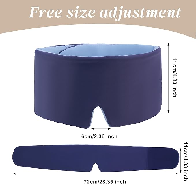 Eye Mask for Sleeping,Ultra Soft Skin Friendly Full Blackout Eye Covers for Women Men,Soundless Velcro, Wider Adjustable Strap for Side Sleeper, Travel, Nap, Yoga (Navy Blue)