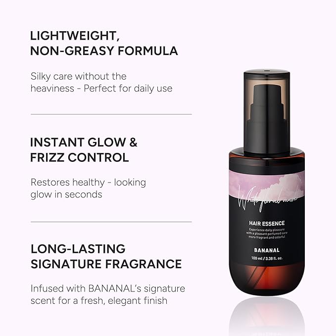 2-in-1 Korean Hair Perfume Oil & Serum with Moroccan Argan Oil & 12 Amino Acids for Dry, Damaged, Glass Hair Shine & Frizz-Control – Paraben & Alcohol-Free – White Floral Musk – 100ml / 3.38 fl oz