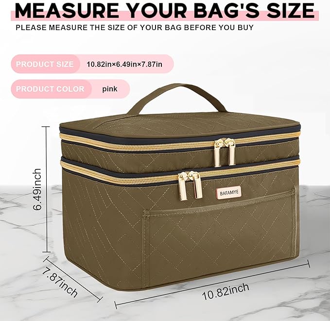 BAFAMYE Makeup Bag Women, 8.8L Large Cosmetic Train Case, Make up Bags Organizer Box Travel-Size Accessories Bottles, Brushes, and Skin Care Products, Toiletry Bag for Women Pink 2.33 GAL