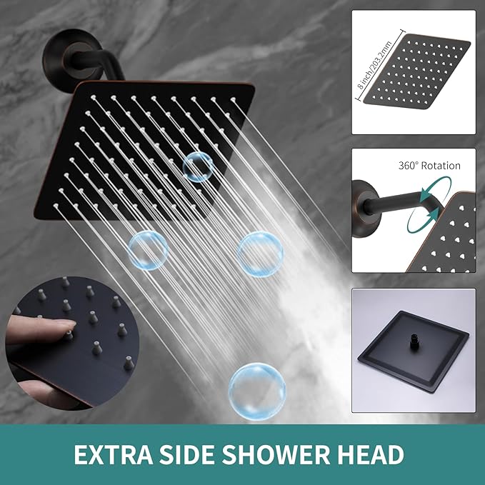 WHSHOWER 12"+8"+8" Triple Shower Heads Shower System Oil Rubbed Bronze Body Jets Shower Set with Handheld Sprayer and Temperature Display Valve,Full Body Shower System