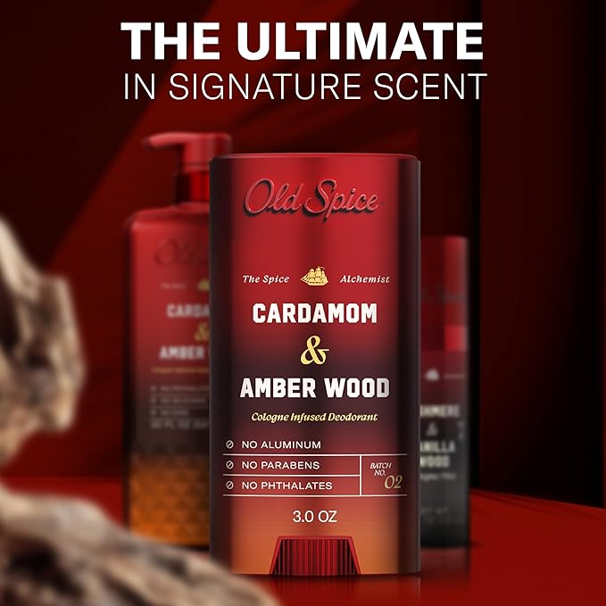 Old Spice Aluminum Free Deodorant for Men, The Spice Alchemist Collection, 24/7 Cologne Infused Scent, No Trade Off Formula, Free of Parabens & Phthalates, Cardamom + Amber Wood Scent, 3.0 oz