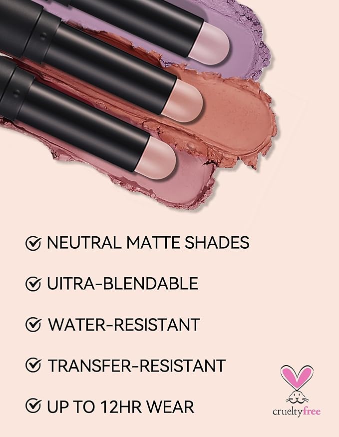 Erinde Waterproof Cream Eyeshadow Stick, Matte Nude Eye Shadow Sticks, Longwear Blendable High Pigmented, Neutral Eye Shadow Sticks Matte for Older Eyes, Smokey Eyeshadow Pencil Crayon, 12 Warm Brown