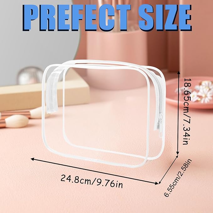 Eilyliafe 12 Pieces Clear Makeup Bags Bulk, TSA Approved Toiletry Bag for Travel, PVC Waterproof Cosmetic Bag with Zipper, Transparent Pouches Organizer Storage for Men and Women (White, Large)