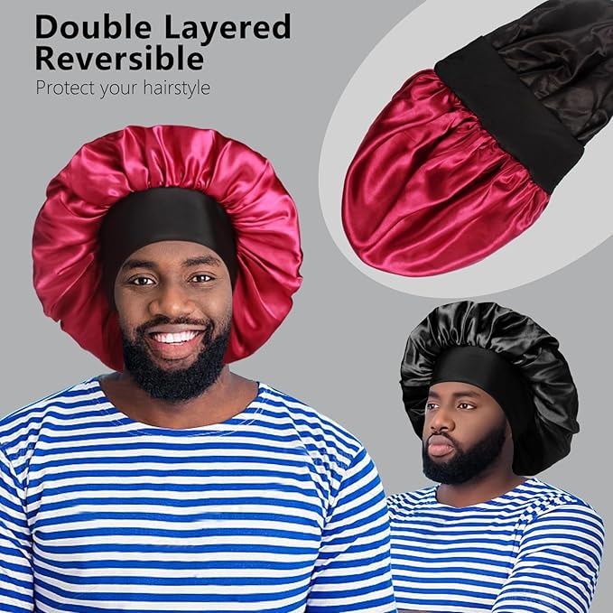 2pcs Bonnets for Men, Double Layer Hair Bonnet Satin Bonnet for Women Curly Hair Braids