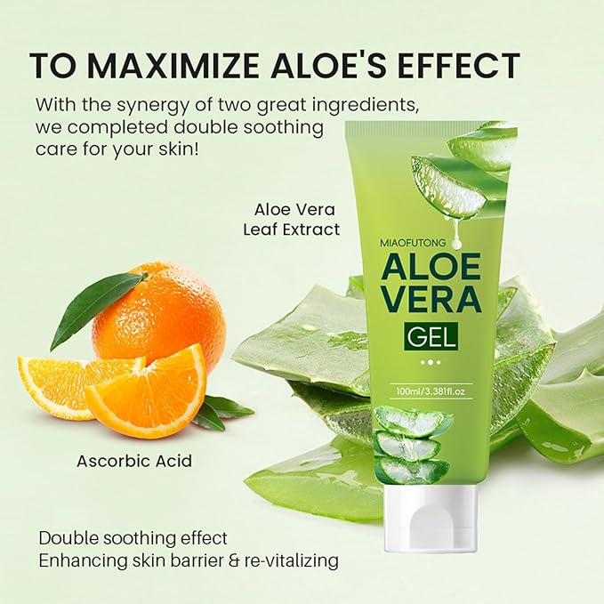 Grospe Organic Aloe Vera Gel for Hydrating and Soothing after Sun, Pure Aloe Vera Gel for Sensitive and Delicate Skin, Day and Night Skincare Moisturizer, 3.38 Oz