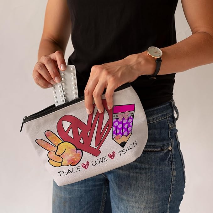 CLHHM Teacher Appreciation Gifts Makeup Bag Cosmetic Bag with Zipper Travel Toiletry Bag Birthday Gifts for Women Teenage Girls New Mom Care Package