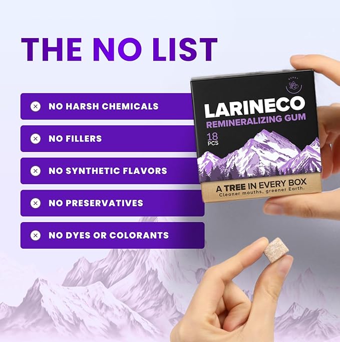 Larineco Remineralizing Gum with Nano Hydroxyapatite & Xylitol – Sugar-Free Xylitol Gum – Plastic-Free, Dye-Free, Aspartame-Free – Natural Base – 36 Pieces (18 Count (Pack of 2), Berry)
