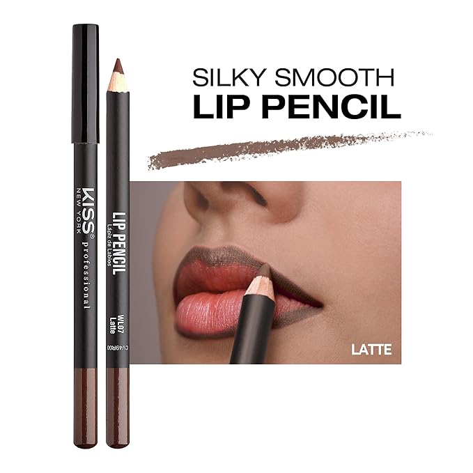 KISS New York Professional Slim Lip Pencil, Creamy Soft Lip Liner, Smooth Long-Lasting Rich Lip Color, Natural Lip Makeup, Water-Resistant Lip Crayon (Latte)