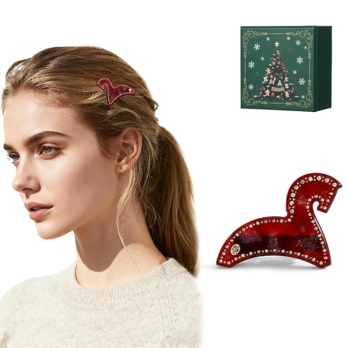 Small Horse Hair Clips for Women Premium, Red Cute Hair Clips for Women for Pinning Back Bangs, Acetate Hair Accessories, Anti-Rust Valentine's Birthday Year of the Horse 2026 Gift