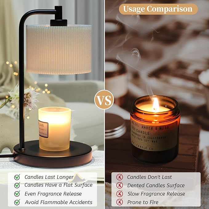 Candle Warmer Lamp with Timer, Dimmable Candle Wax Warmer Electric Candle Lamp for Scented Candles with Bulbs, Christmas Gifts House Warming Gifts Home Decor(Black)