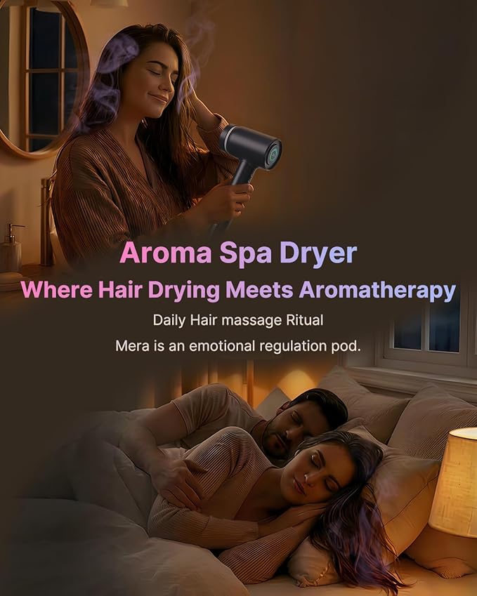 Professional Bi-Ionic Aromatic Hair Dryer- mera PRO -Fast Drying Salon Results Blowdryer w/Magnetic Diffuser & Aromatherapy Nozzle, One Button Safe Mode, cUL Certified, Lightweight for Travel