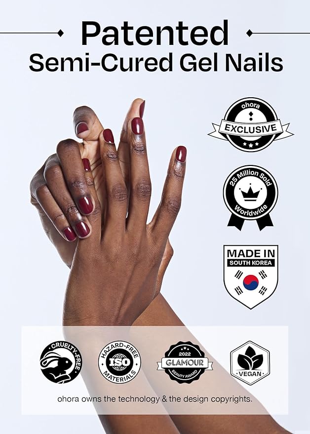 ohora Semi Cured Gel Nail Strips (N Caramel Glaze) - Brown, Ombre, Works with Any UV/LED Lamps, Salon-Quality, Long Lasting, Easy to Apply & Remove - Includes 2 Prep Pads, Nail File & Wooden Stick