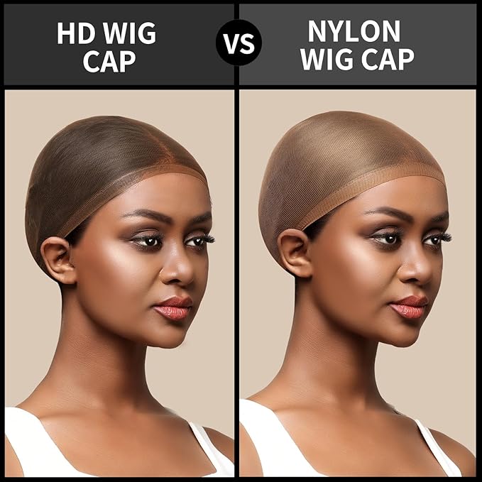 Fandamei HD Wig Cap, Ultra Thin Wig Caps Dark Brown, 4PCS Super Thin Nylon Wig Cap for Women Stretchy, Natural Transparent HD Wig Caps for Lace Front Wigs. Summer Wear Comfortable