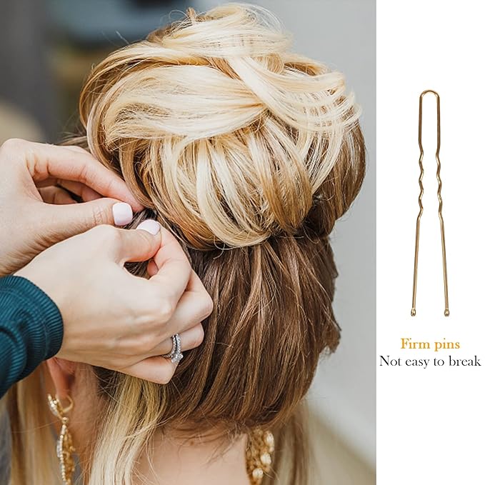 U Shape Bobby Pins in Case - 200pcs Gold Hair Pins Clips Bulk for Women - 2.4" Large Strong Hold Bun Pins for Thick/Curly/Straight Hair - Hair Accessories for Styling, Updos, Wedding, Daily Use